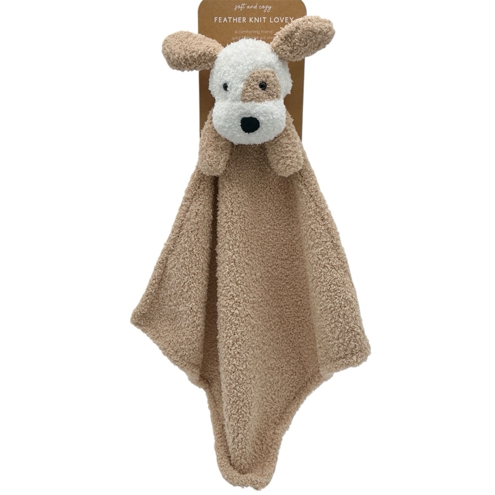 LEVI & EMMIE  Feather Knit Puppy Dog Lovey | Baby Security Blanket | Baby Gift